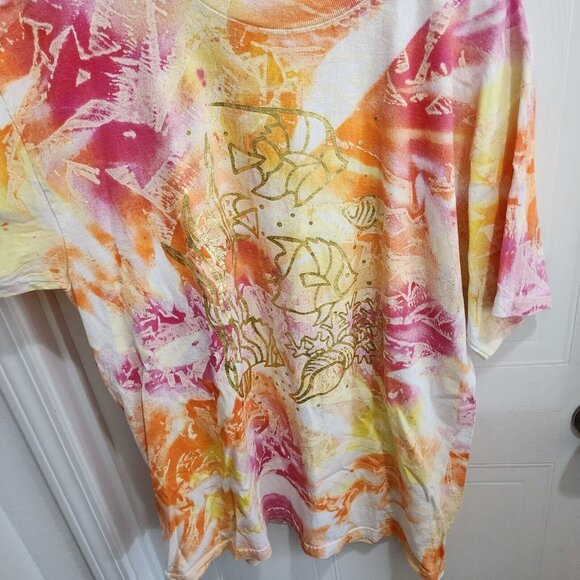 Vintage 80s Silver Screen T's Tiedye S/S T Shirt Gold Screen Print Fish OSFA - Picture 5 of 10
